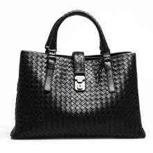 Bottega Veneta 宝缇嘉女士黑色编织轻质小牛皮经典Roma手提包 171265 VQ130 1000